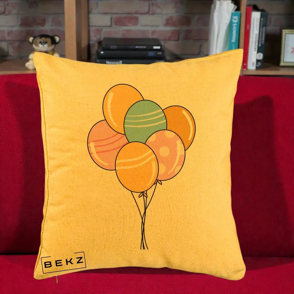 Perna Decorativa Baloane Petrecere, 40x40 cm, Galben, Husa Detasabila, Perna Inclusa, BEKZ®