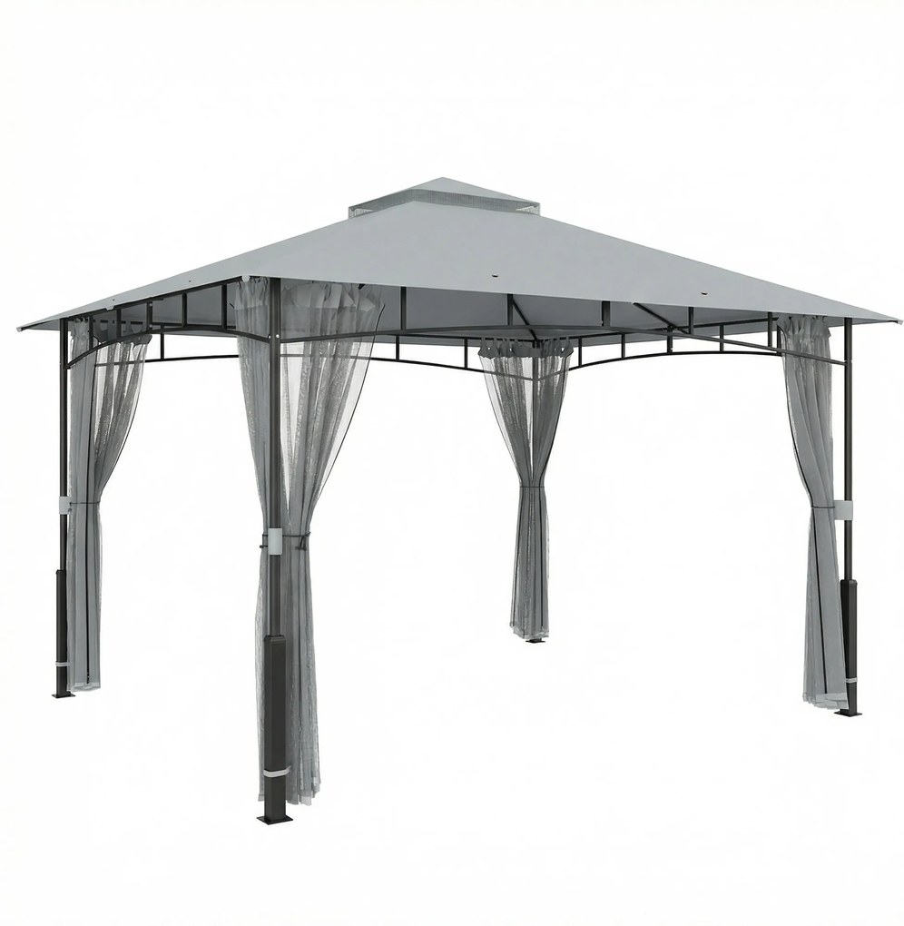 Outsunny Cort pentru Grădină cu Acoperiș Dublu Foișor cu Pereți din Plasă UPF50+ pentru Exterior Terasă 360x300x275 cm Gri | Aosom Romania