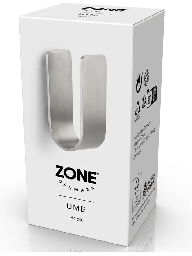 Cârlig argintiu mat de montat pe perete din metal Ume – Zone