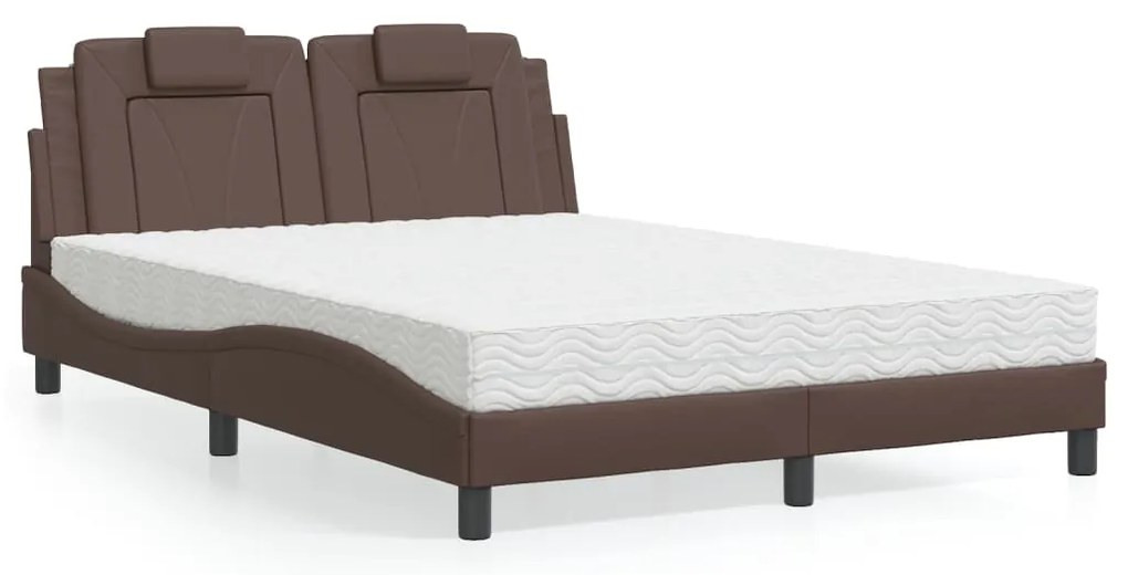 vidaXL Pat cu saltea, maro, 140x200 cm, piele ecologică