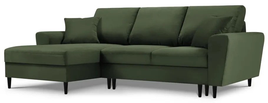 Colțar din catifea cu șezlong pe partea stângă Kooko Home Jazz, verde