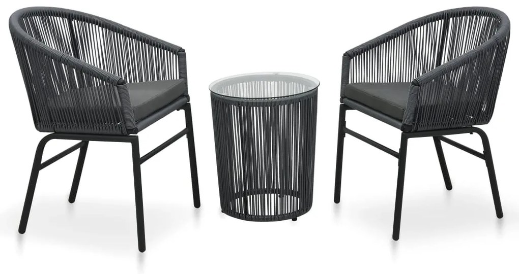 48140 vidaXL Set mobilier de bistro cu perne, 3 piese, antracit, ratan PVC