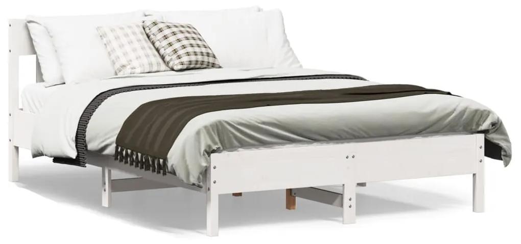 842643 vidaXL Cadru de pat cu tăblie, alb, 150x200 cm lemn masiv pin