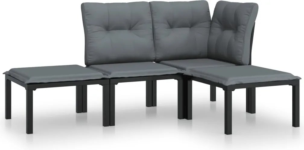 vidaXL Set mobilier de grădină, 4 piese, negru și gri, poliratan