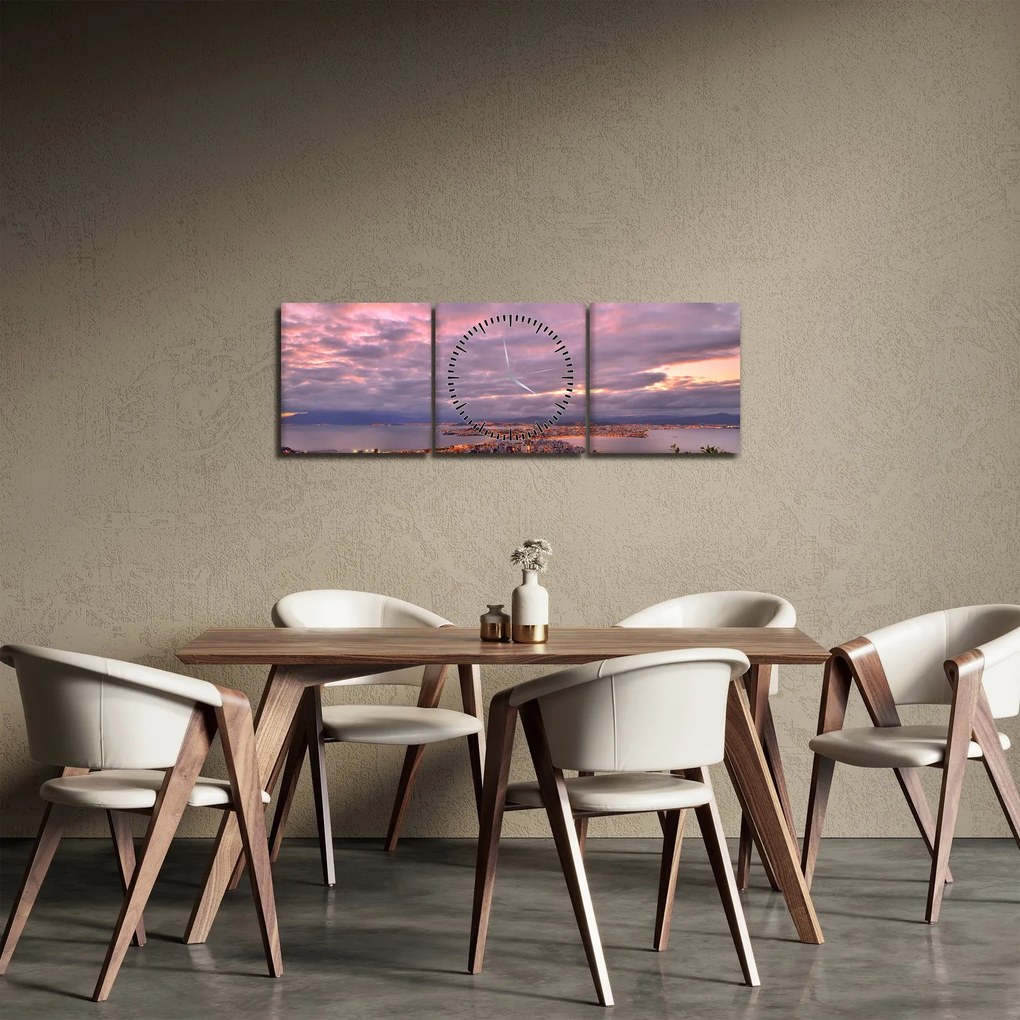 Tablou - Amurg la oraș (cu ceas) (90x30 cm)