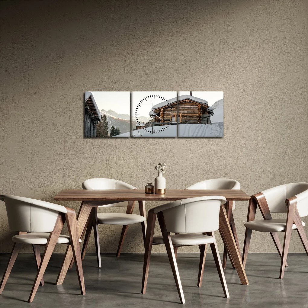 Tablou - cabana montană în zăpadă (cu ceas) (90x30 cm)