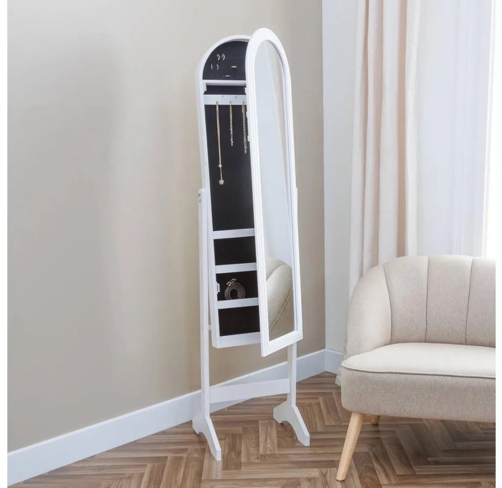Atmosphera - Oglindă de podea cu casetă pentru bijuterii LEXY 158x38 cm, albă