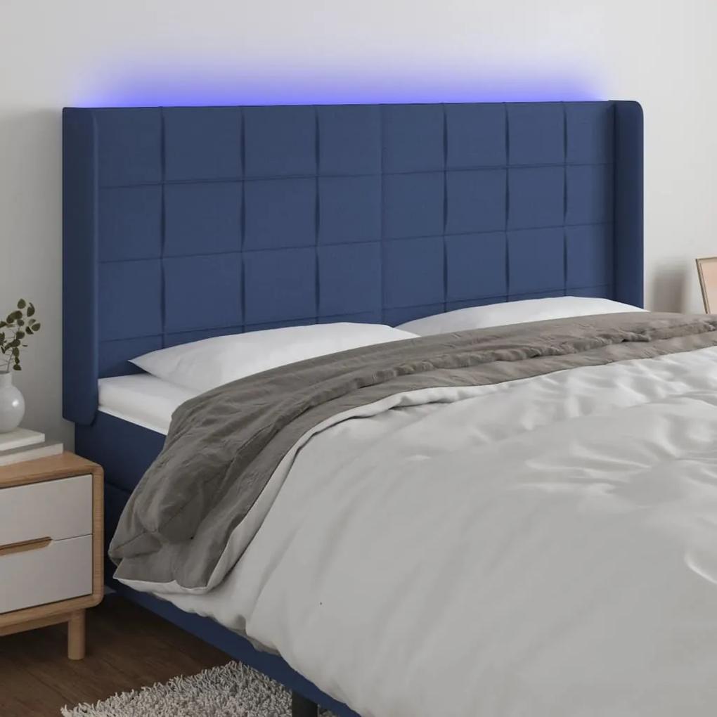 3124076 vidaXL Tăblie de pat cu LED, albastru, 203x16x118/128 cm, textil