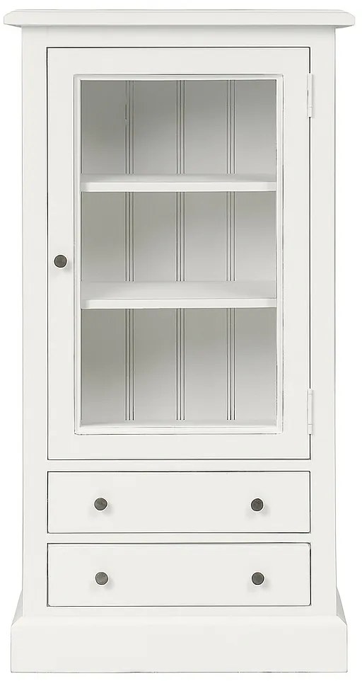 Vitrina, alba, din lemn de pin masiv, cu aspect vintage, small single, Country
