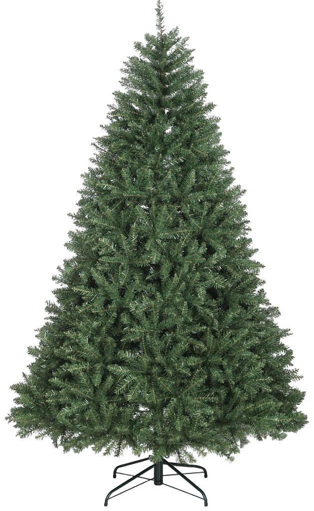 HOMCOM Brad de Crăciun Artificial 210 cm cu 2641 Ramuri Ignifuge, Brad de Crăciun Artificial Dens și Realist cu Bază Metalică Pliabilă, Asamblare Ușoară, pentru Casă și Spații Interioare, Verde | Aosom Romania
