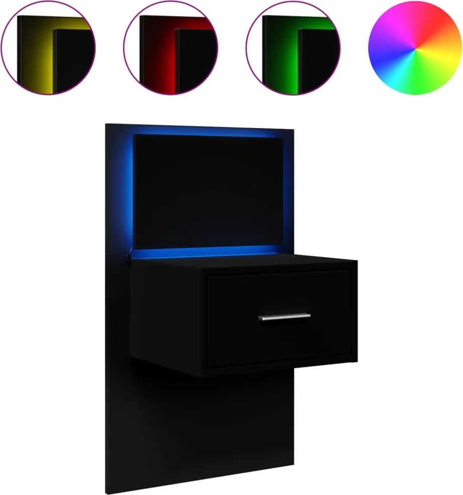 vidaXL Noptieră montată pe perete cu lumini LED, negru