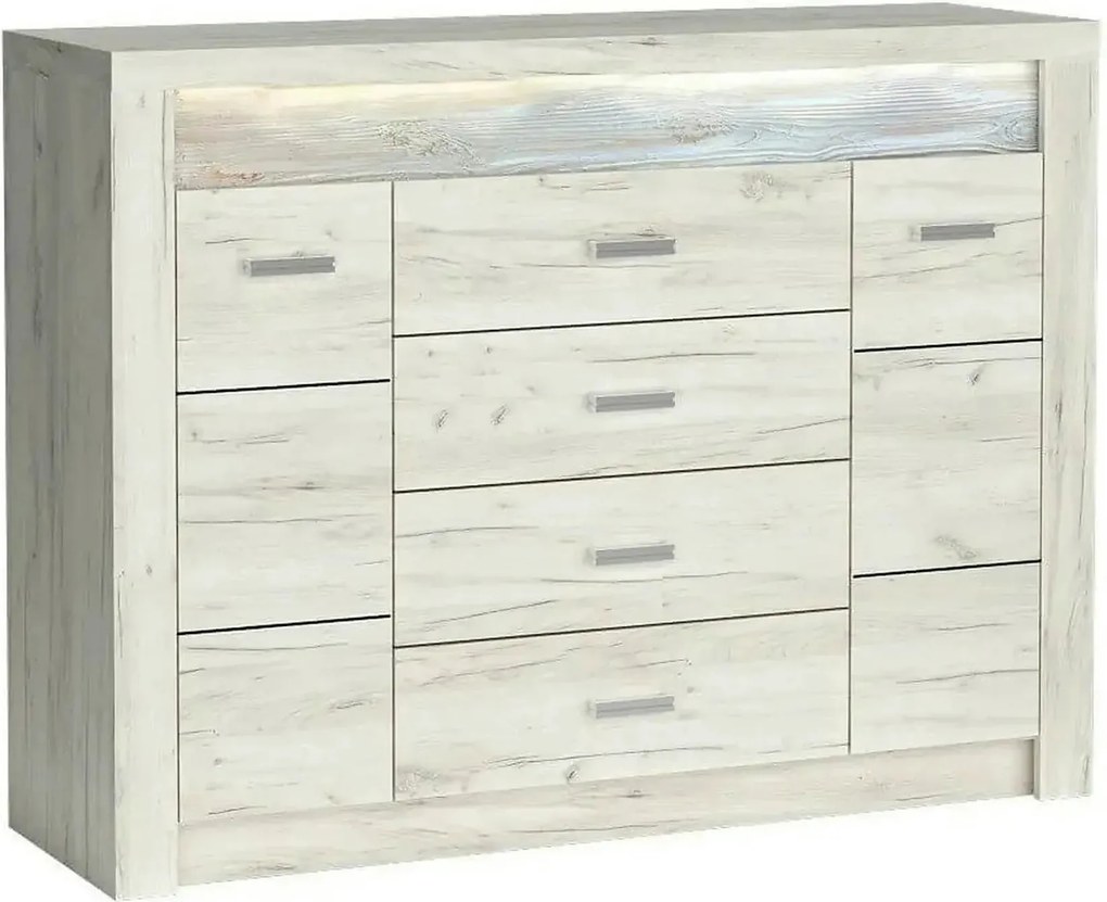 Comoda INDIANAPOLIS I7, stejar craft alb, PAL laminat, cu 4 sertare, 2