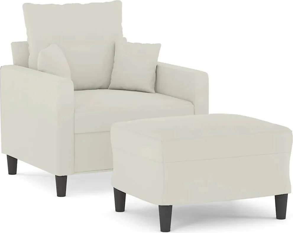 vidaXL Fotoliu canapea cu taburet, crem, 60 cm, catifea