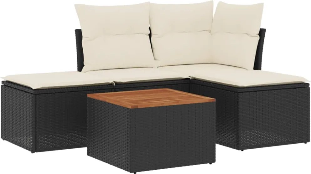 vidaXL Set mobilier de grădină cu perne, 5 piese, negru, poliratan