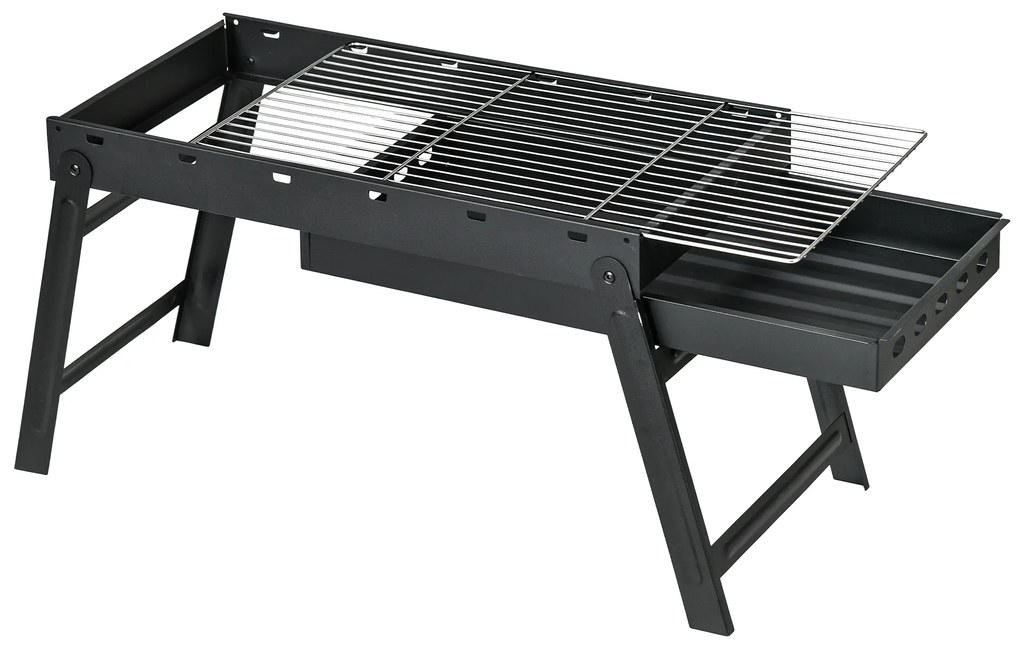 Outsunny Grătar la cărbuni de lemn pliabil portabil Grătar BBQ pe picioare cu tava de cărbuni detasabila 74L x 30l x 37H cm | Aosom Romania