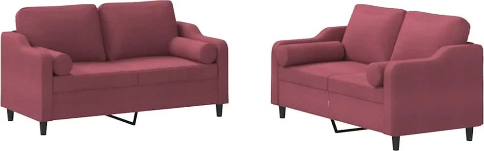 vidaXL Set canapea cu perne, 2 piese, roșu vin, material textil