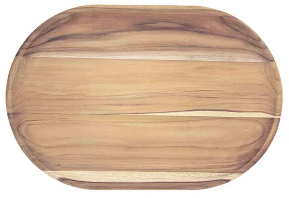 Tocator oval din lemn de tec 47.5x31.5x1.8 cm Churrasco Tramontina 13527351, fabricat in Brazilia