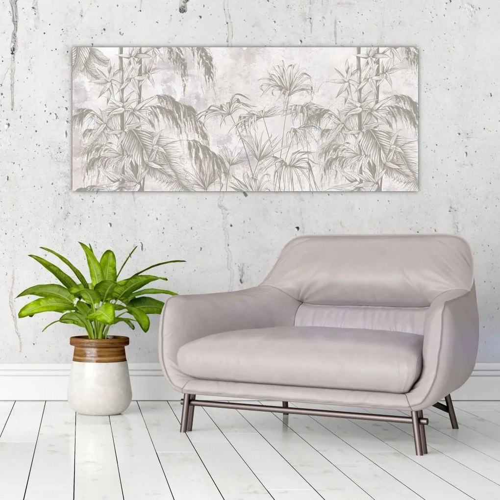 Tablou - Plante tropicale pe perete gri (120x50 cm)