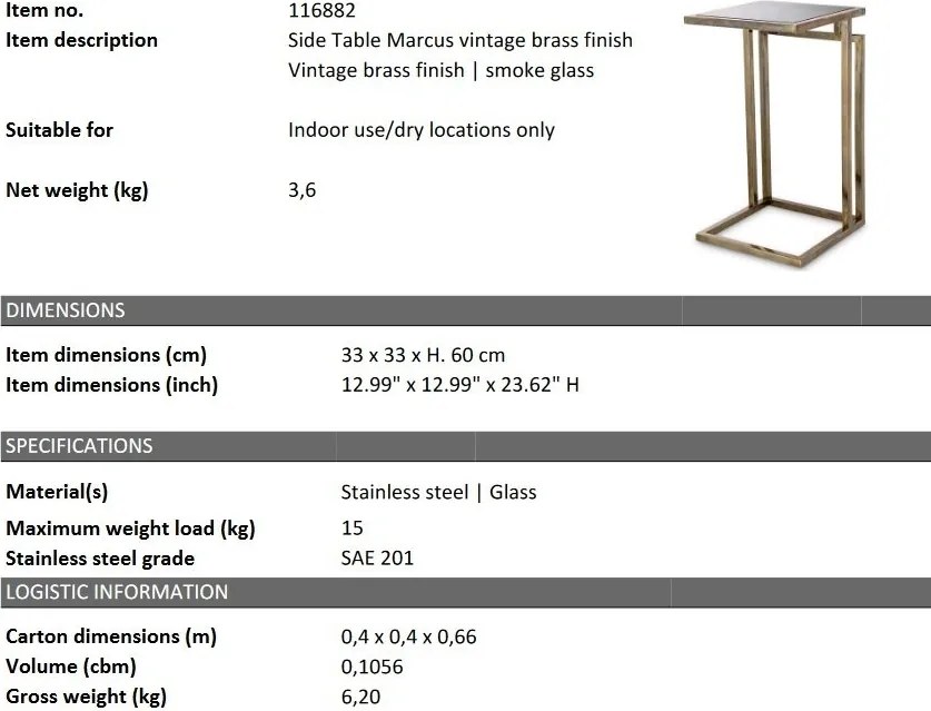 Masuta laterala design LUX Marcus alama vintage