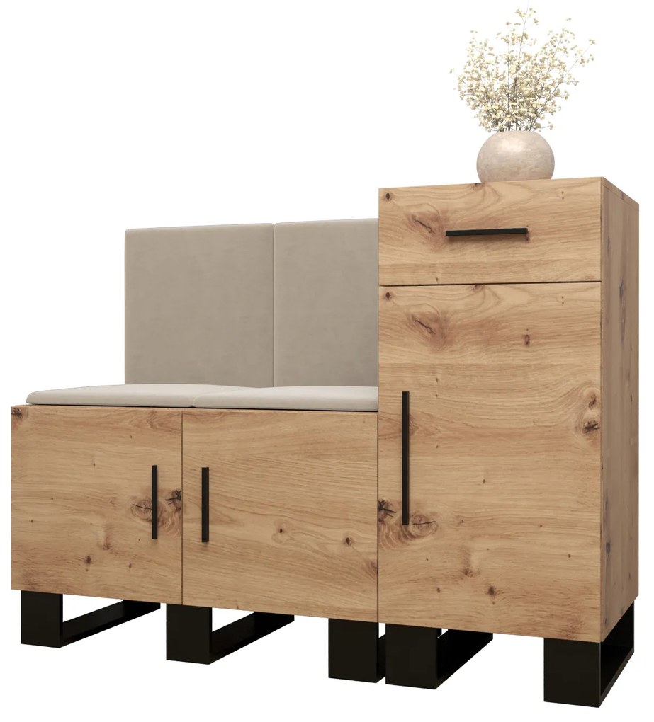 Set mobilier pentru hol Amanda 18 (Stejar artisan + bej). 1086010