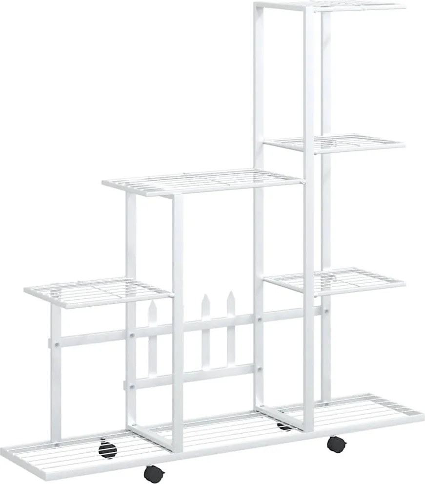 vidaXL Suport pentru flori cu roți, 94,5x25x92,5 cm, alb, metal