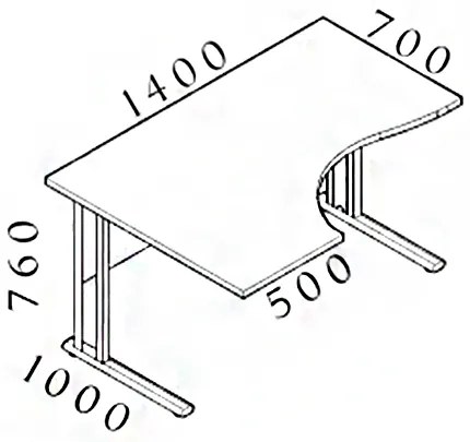 Masa ergonomica Visio 140 x 100 cm, stanga, paltin