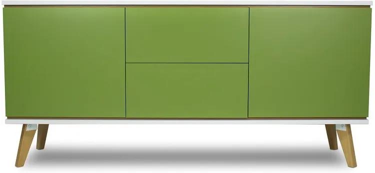 Comodă dublă cu 2 sertare și elemente de detaliu verzi SKANDICA Jorgen