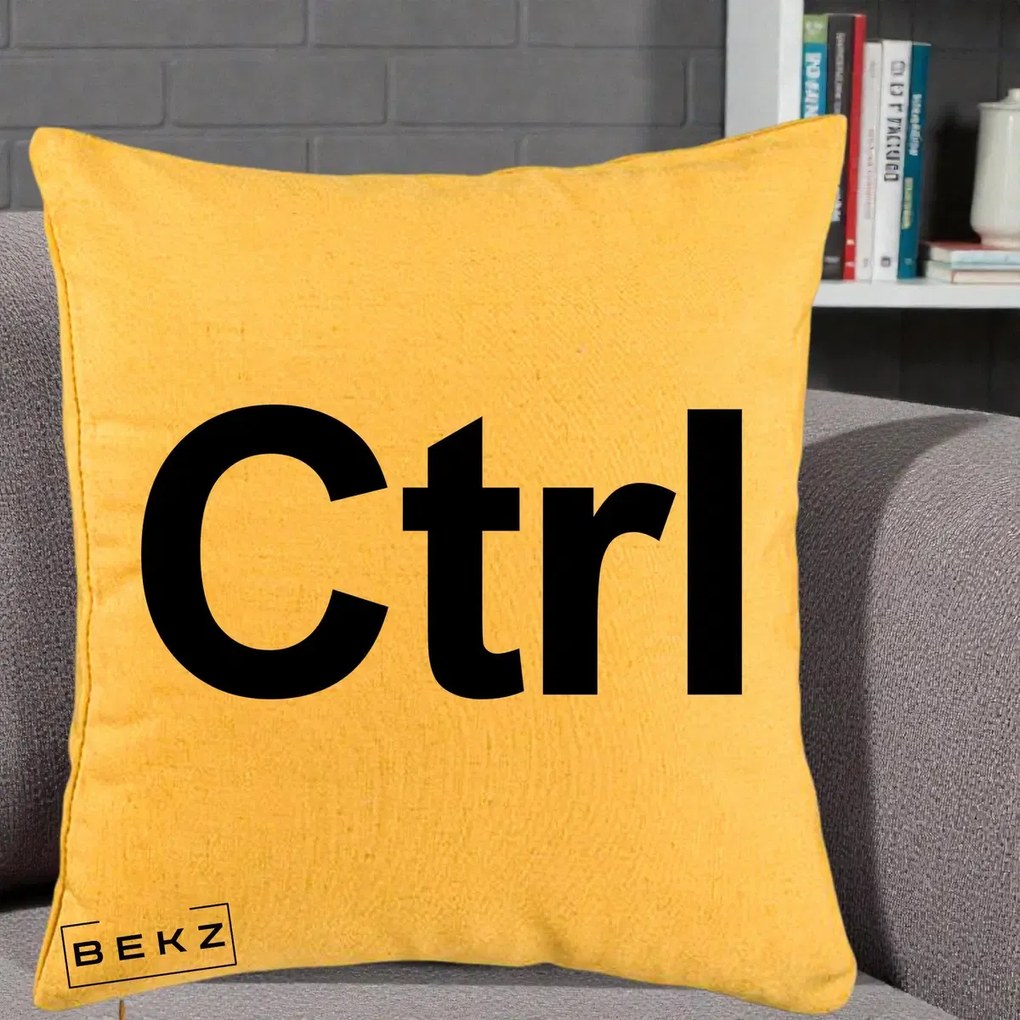 Perna Personalizata Tasta Ctrl Tipografie Bold, 40x40 cm, Galben, Husa Detasabila, Perna Inclusa, BEKZ®