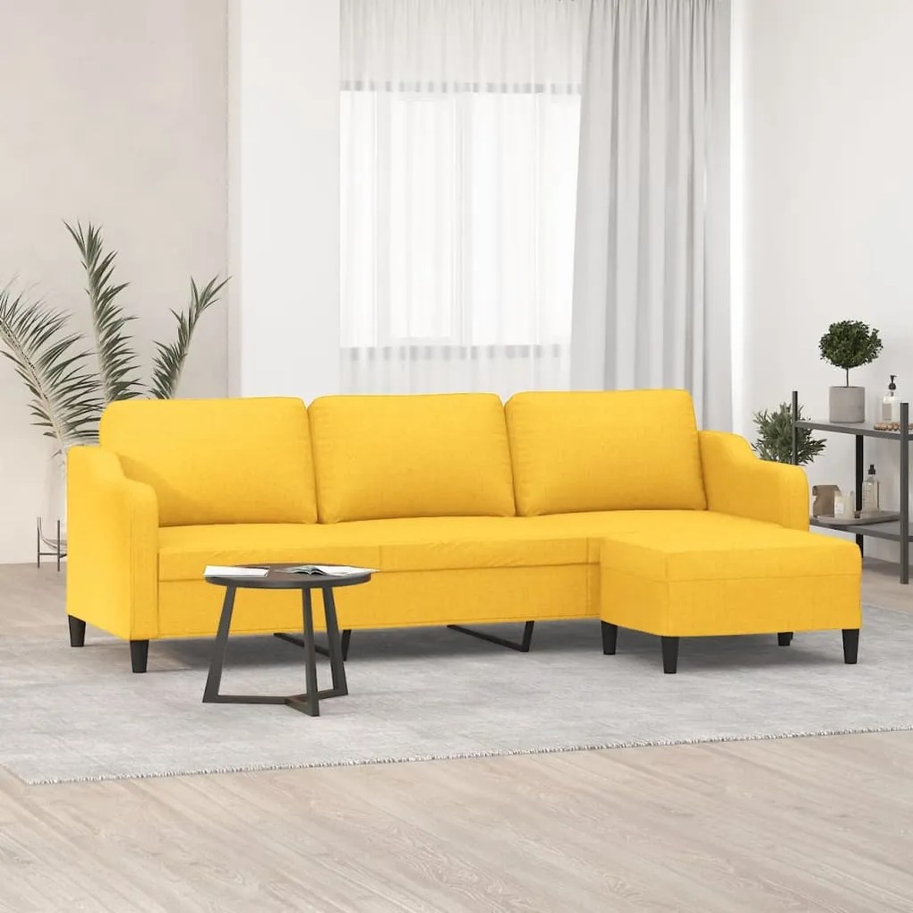 3153524 vidaXL Canapea cu 3 locuri și taburet, galben deschis, 210 cm, textil
