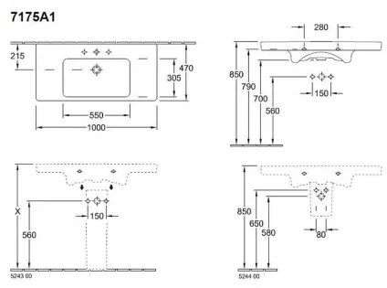 Set mobilier 95.4cm Villeroy&amp;Boch Collaro Nordic Oak, cu lavoar Subway 2.0 si oglinda 100cm, C011L0VJ+7175A101+A3101000