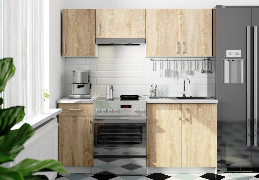 Set mobilier bucătărie 180 cm Lula TYP1 (Alb + Stejar sonoma). 1068559