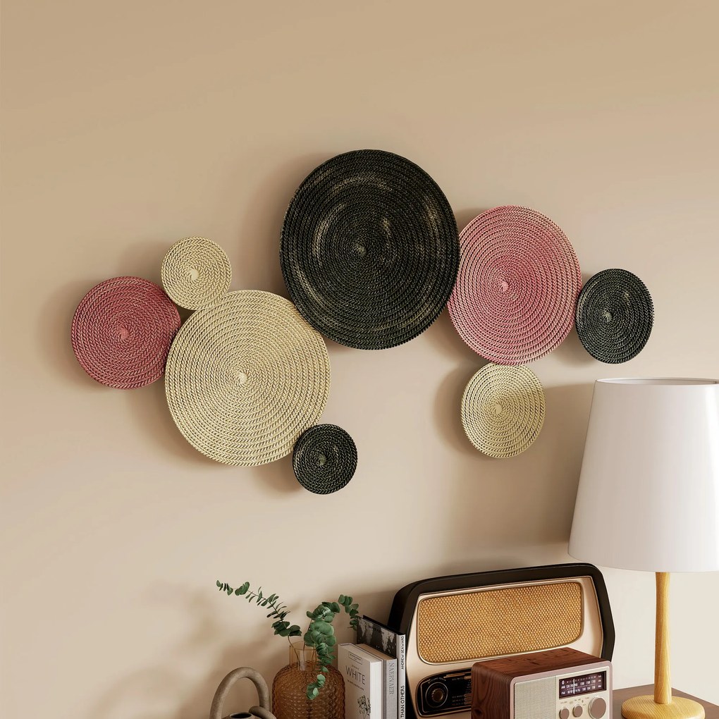 HOMCOM Artă Murală cu 8 Discuri 3D și Accesorii de Montare Incluse, Decorații Metalice de Perete, 110x7x58 cm, Bronz, Portocaliu și Galben | Aosom Romania