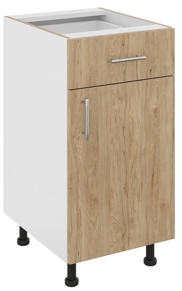 Corp Baza Karo, 1 Sertar, 1 Usa, Lemn Natural/Alb, 40 x 50 x 80 cm