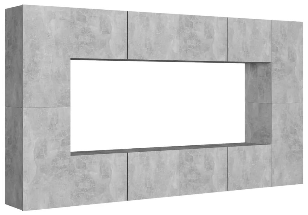 Set de dulapuri TV, 8 piese, gri beton, PAL 1, Gri beton, 80 x 30 x 30 cm