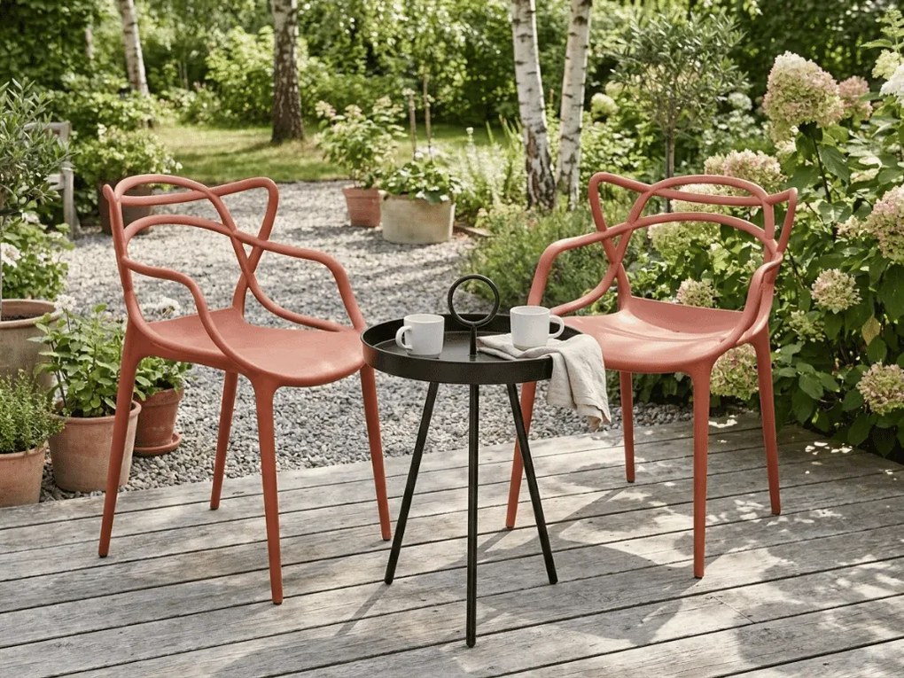 Set de gradina KATO SIRVON - 2 scaune si masa rotunda, negru/teracota