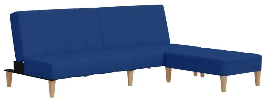 Canapea extensibila 2 locuri, cu taburet, albastru, textil Albastru, Cu scaunel pentru picioare