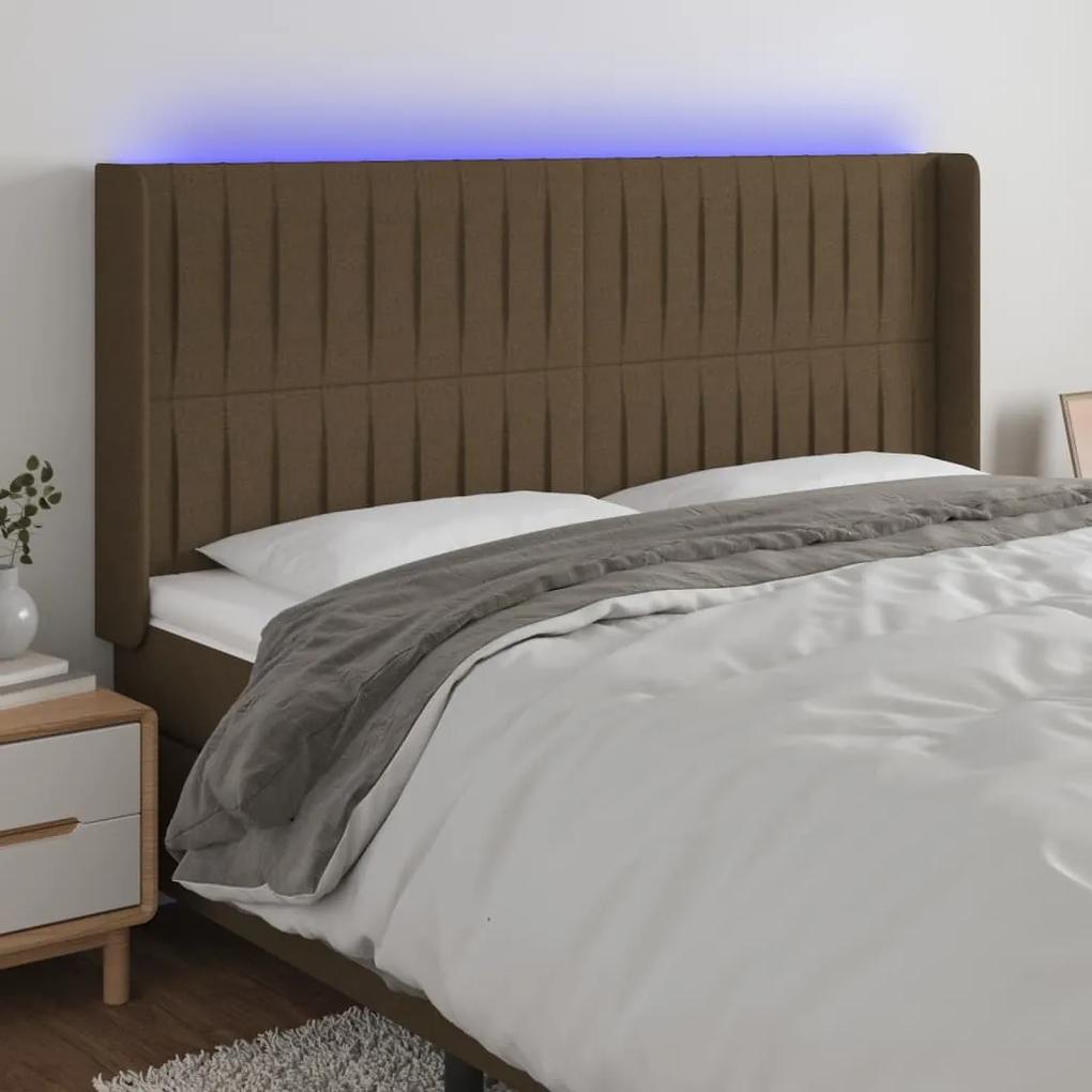 3124311 vidaXL Tăblie de pat cu LED, maro închis, 203x16x118/128 cm, textil