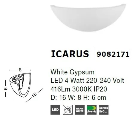 Aplica de perete LED cu iluminat ambiental gips alb ICARUS