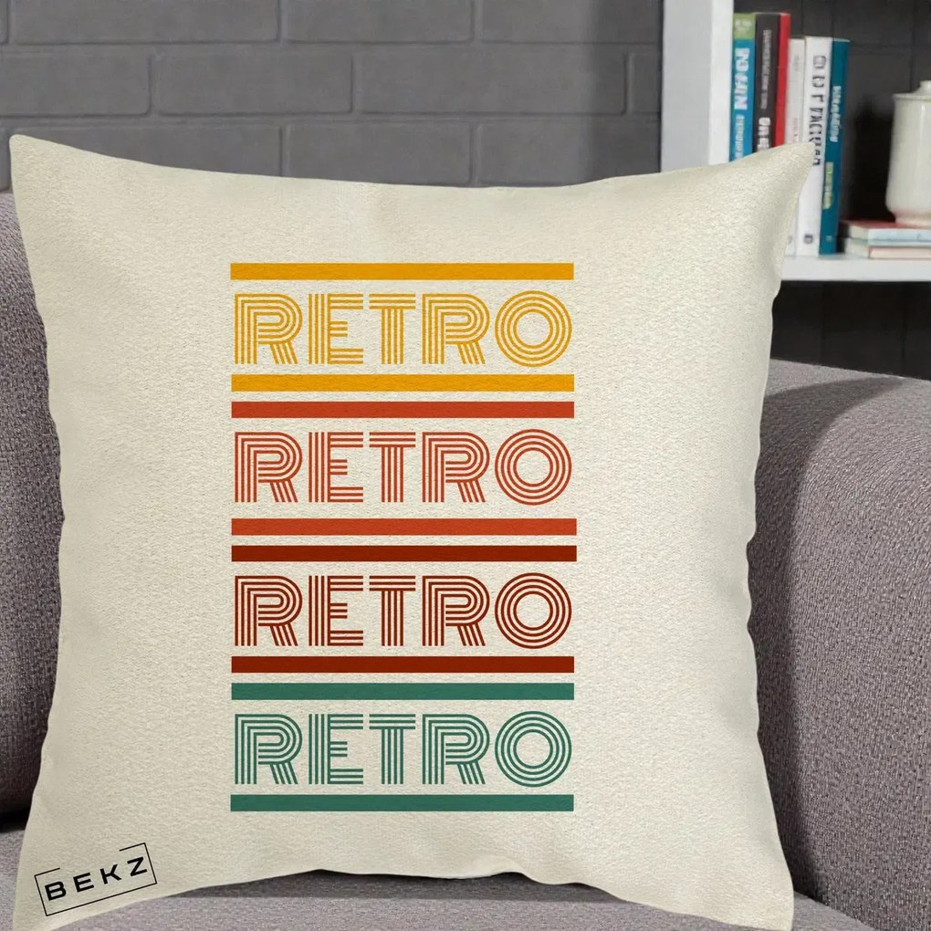 Perna Decorativa RETRO Text Multicolor, 40x40 cm, Ecru, Husa Detasabila, Perna Inclusa, BEKZ®