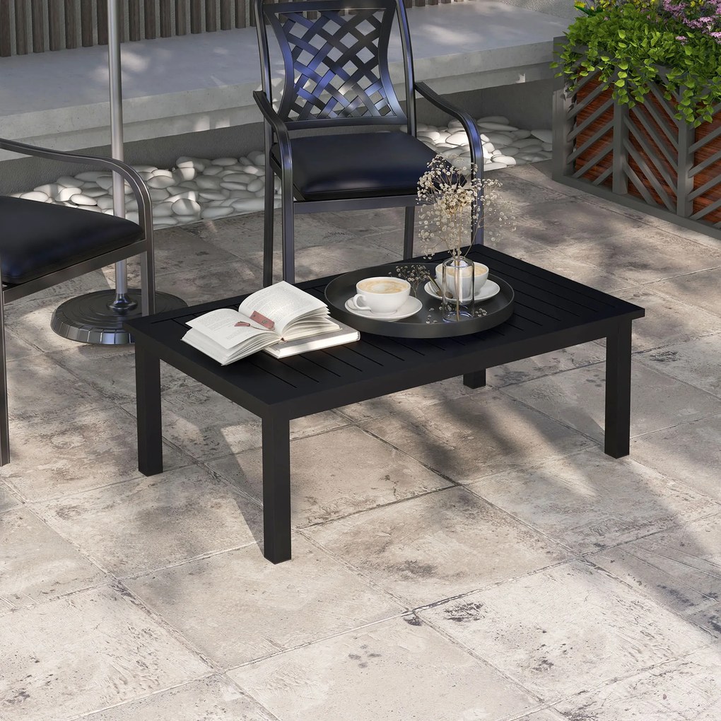 Outsunny Masă de cafea rectangulară blat cu lamele pentru interior și exterior din aluminiu, 100 x 60 x 37 cm, negru | Aosom Romania