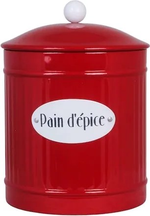 Cutie metalică rotundă lucrată manual, roșie, cu inscripție „Pain d'épice", 14,5 × 20 cm, „Hugo"