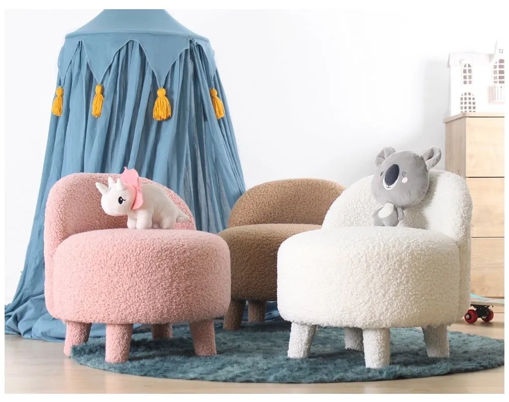 Fotoliu pentru copii maro cu tapițerie din stofă bouclé Moouv – Artie