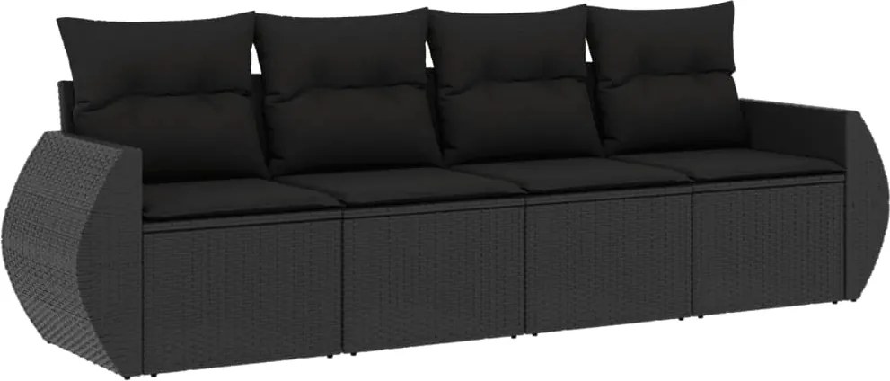 vidaXL Set mobilier de grădină cu perne, 4 piese, negru, poliratan