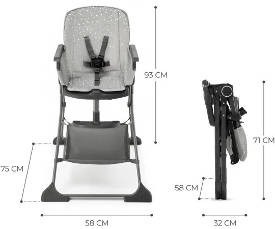 Scaun de masă pentru copii KINDERKRAFT FOLDEE gri