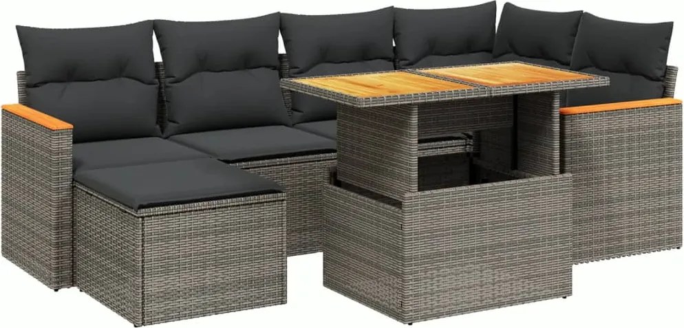 vidaXL Set canapele de grădină, 7 piese, cu perne, gri, poliratan