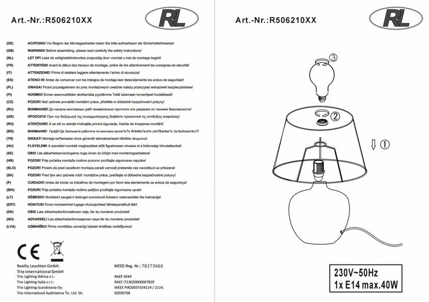 Veioză din ceramică și pânză Reality Luxor, înălțime 26 cm, negru