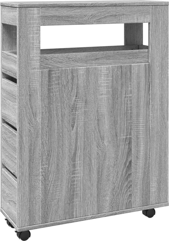 vidaXL Dulap de baie îngust cu roți, sonoma gri, lemn prelucrat