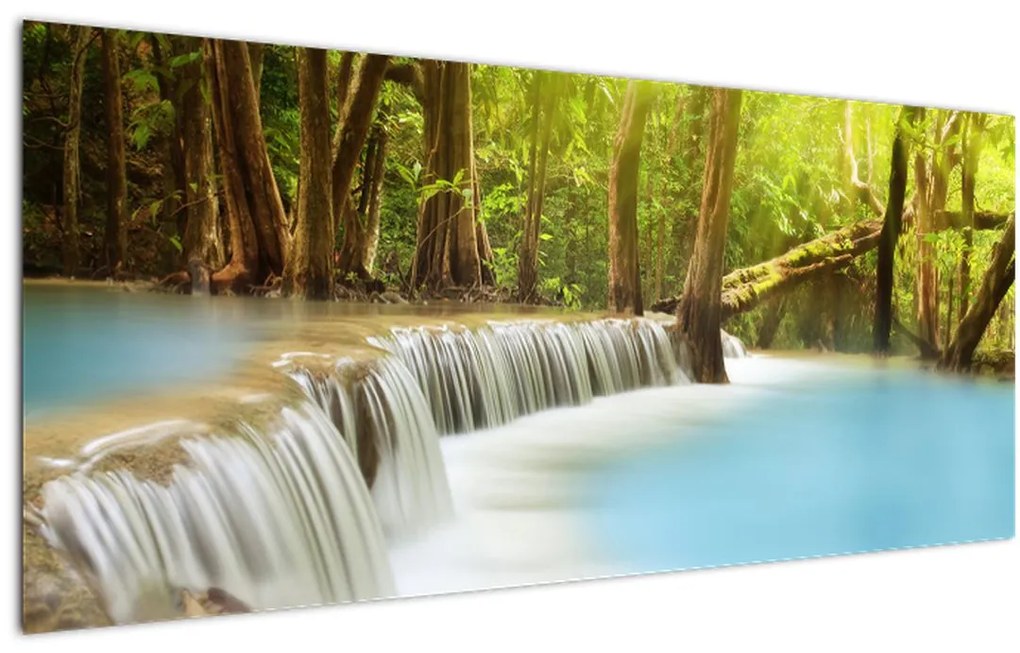 Tablou cu cascada Huai Mae Kamin în pădure (120x50 cm)