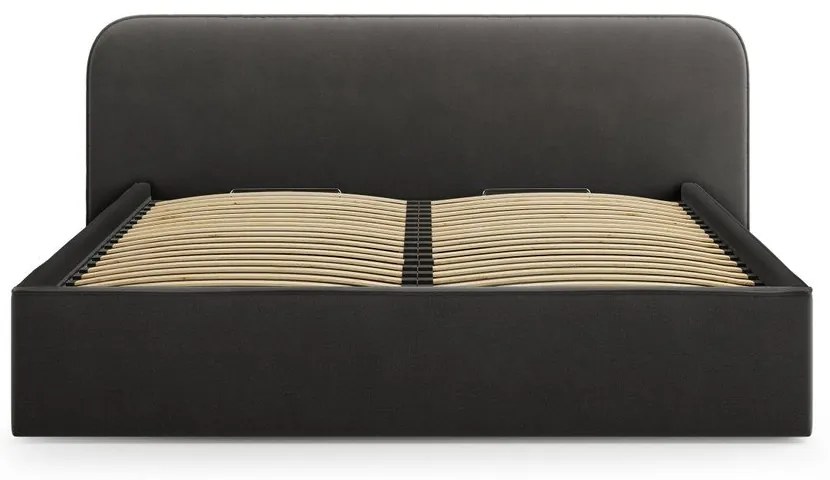Pat matrimonial negru tapițat cu spațiu de depozitare cu somieră 160x200 cm Elizabeth – Micadoni