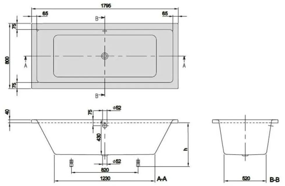 Set cada baie incastrata 180x80 cm VilleroyBoch si baterie cu montare pe cada, crom lucios, Temisto